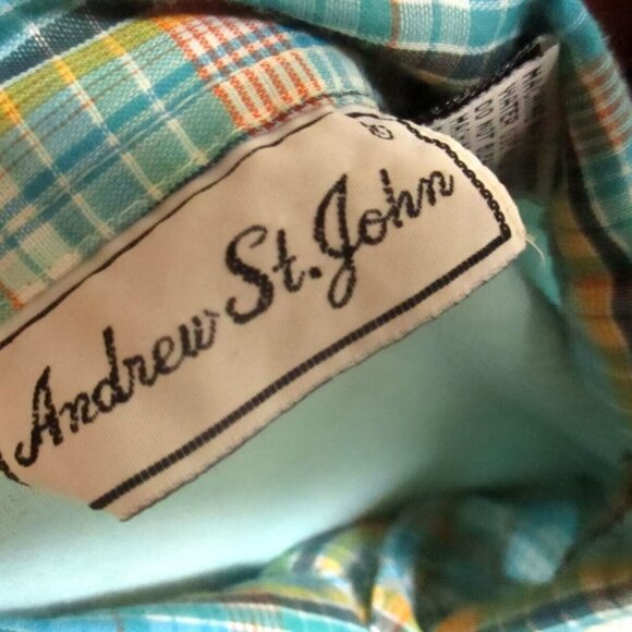 Medium Vintage 1980s Womens V-neck Sweater Andrew St John Button Top Plaid Med - Picture 3 of 6